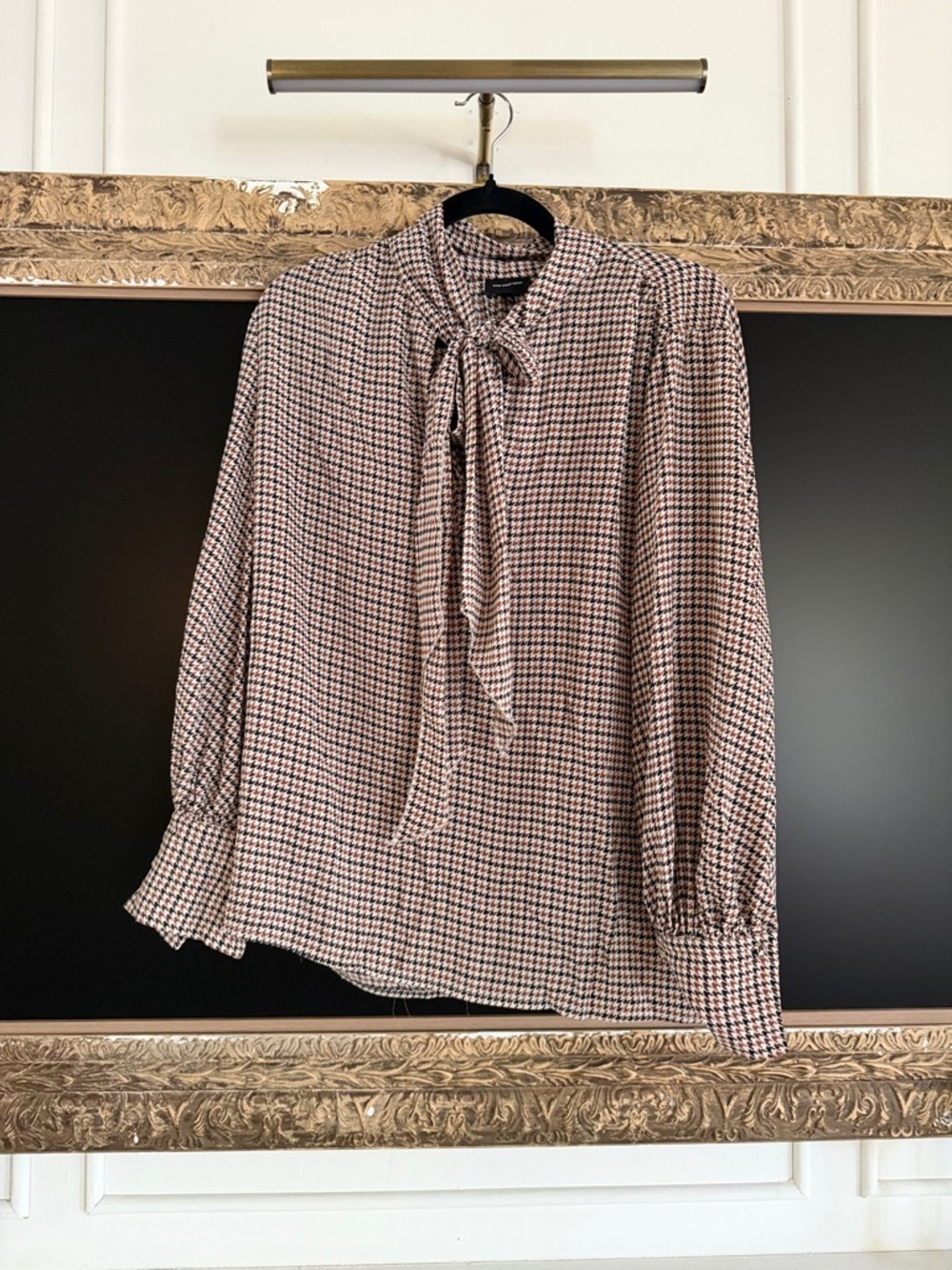 Who What Wear Women's Tie-Neck Houndstooth Shirt - Brown & Black